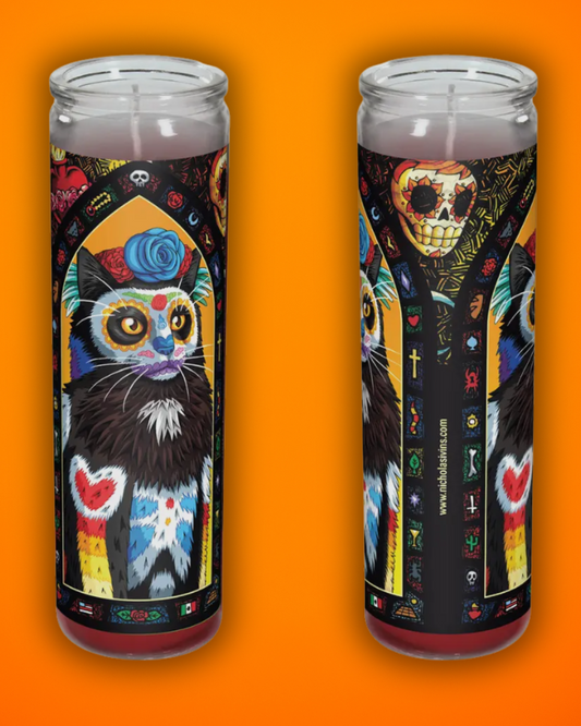 Black Long Haired Cat Candle